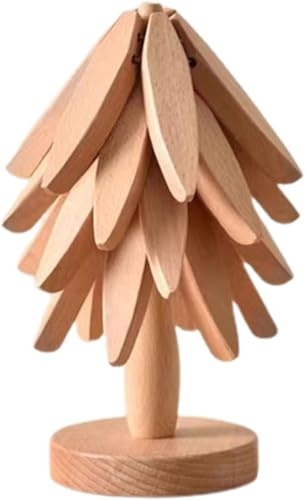 Underlägg träd trä för krukor, dekorativ servering och hemtillbehör, praktisk present till kök, inflyttning och jul (B-naturlig-4 underlägg)