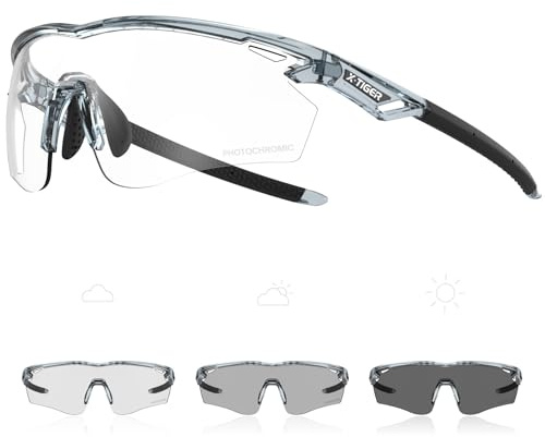 X-TIGER Photochrome Fahrradbrille Herren Damen UV400 Ideale Auto Selbsttönend Sonnenbrille für MTB, Radfahren, Outdoor Sport Hochwertige MTB Laufbrille