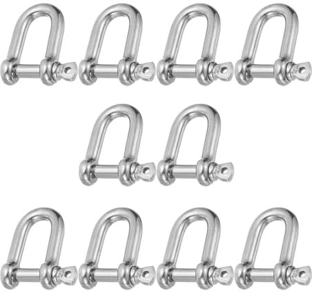 OUDQFCJ 10 piezas Grilletes de acero inoxidable Shackle D Anillo con Pasador Roscado para Uso Marino, Camping, Deportes, Montañismo, Senderismo, Ancla, Cadena, Vela (M5) (5mm)