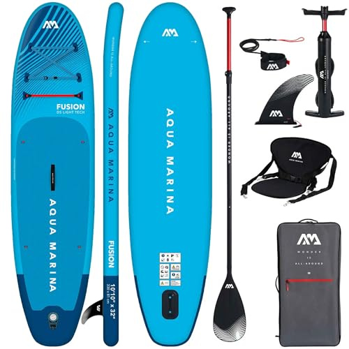 CampSup Aqua Marina Fusion 10'10 – Tavola gonfiabile per principianti con seggiolino per kayak – Stand Up Paddle Board Set completo – Limited Edition Blu