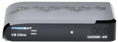 Freesat V8Ultra Receptor Satelital/TV 4K UHD - Soporte DVB-S2/S2X & DVB-T2/Cable/ISDB-T, Decodificación HEVC H.265, WiFi Integrado, Función Blind Scan para Canales FTA​