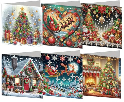 AMZGSHOP Lot de 6 cartes de vœux pliables avec broderie diamant 5D pour Noël, anniversaire, Thanksgiving et occasions spéciales