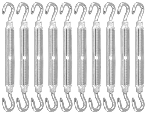 NAMYEUT 10 tensores M8 de acero inoxidable, tensor de cuerda de toldo M8, tensor de cable de alambre con 2 ganchos para barcos, vallas, tiendas de campaña