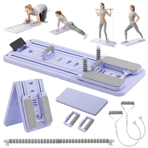 COSIEST Pilates Board for Home Use, Foldable Pilates Reformer Set with Resistance Bands, All-in-One Professional Workout Fitness Equipment for Core, Abs, Glutes, Legs, Butt, Arms Toning (Purple)