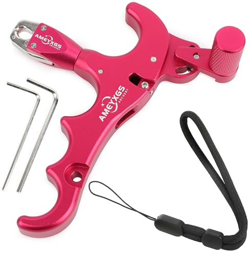 Disparador para Arco Compuesto Disparador de 4 Dedos para Tiro con Arco Ayuda para el Pulgar Sensibilidad Ajustable Disparador para Arco Compuesto para Tiro con Arco (Magenta