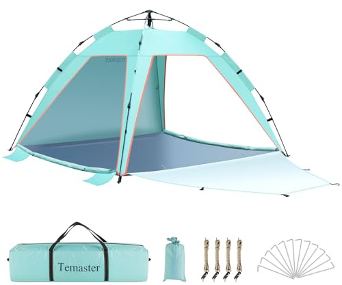 4-5 Person Instant Pop Up Automatisches Strandzelt, Extra großes tragbares belüftetes automatisches Sonnenschutz mit 3 erweiterbarer Veranda, UPF 50+ Easy Setup Strandmuschel (Grün)