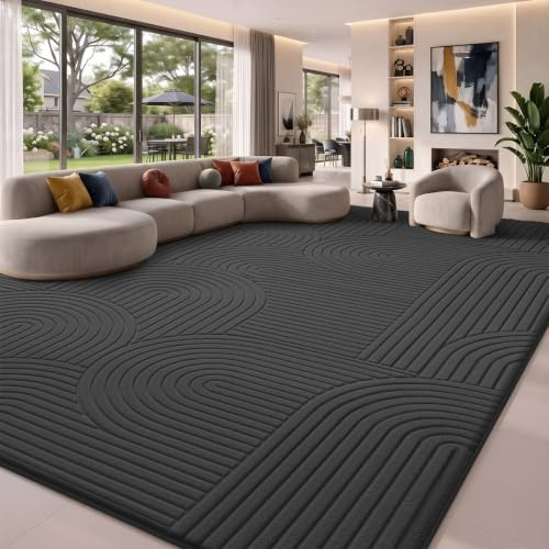 Treeboy Large Area Rugs for Living Room 200X300 Dark Grey Kids Room Carpet | Short Pile Fluffy Shaggy Non Slip Washable Modern Bedroom Memory Foam Carpet for Kids Nursery Room Bedside Thick Lounge Rug