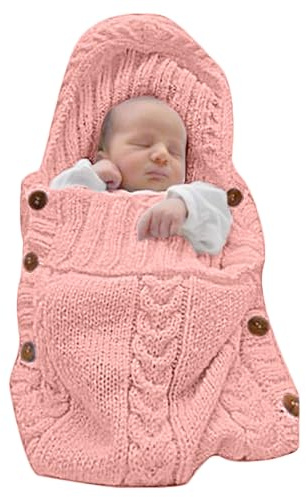 XMWEALTHY Swaddle Blankets for Newborn Baby Wrap Warm Knit Sleeping Bag Stroller Receiving Blankets Baby Girls Boys Dusty Rose 0-6 Month