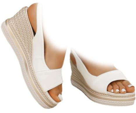 Womens Orthopedic Espadrille Wedge Sandals, Ladies Slingback Sandal Ankle Strap Wide Fit Arch Support Peep Toe Platform Dressy Shoes (white,5)