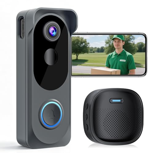 Videocitofono wireless 2K HD, con rilevamento del movimento PIR, alimentazione a batteria, avvisi istantanei, audio a 2 vie, visione notturna, WiFi 2.4G, IP66, scheda SD/archiviazione cloud, funziona