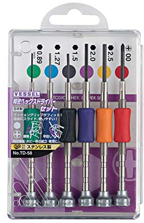 VESSEL Jeu de tournevis de précision TD-58 / H0.89, H1.27, H1.5, H2.0, H2.5, +00
