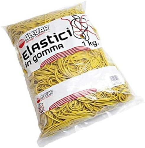 Alevar Elastici in Gomma da Ufficio, Diametro 50 mm, Spessore 1,5 mm, Colore Giallo, Confezione in Busta da 1 kg