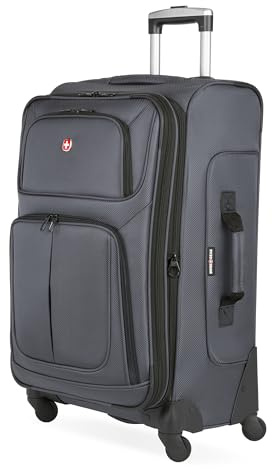 SWISSGEAR Sion Softside Expandable Spinner Luggage Durable Lightweight Travel Suitcase, Dark Grey, Checked-Medium 25-Inch