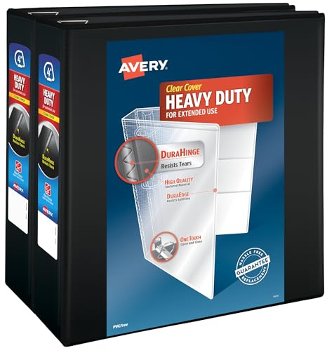 Avery Heavy-Duty View 3 Ring Binder, 4 One Touch Slant Rings, Holds 8.5 x 11 Paper, 2 Black Binders (79874)