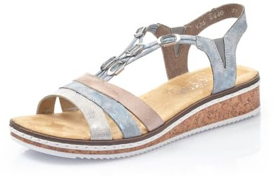 Rieker Damen Pantoletten V36G4, Frauen Slipper,Slides,Slip-ons,Backless Slipper,Gartenschuhe,Sommerschuhe,sommerclogs,blau Kombi (40),38 EU / 5 UK