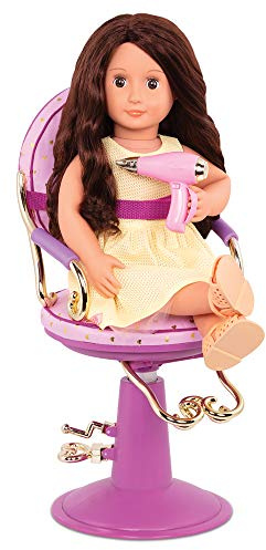 Our Generation Sitting Pretty - Sedia da parrucchiere per bambole da 46 cm - regolabile in altezza con cinghia e accessori - Mobili per bambole per giochi di ruolo creativi
