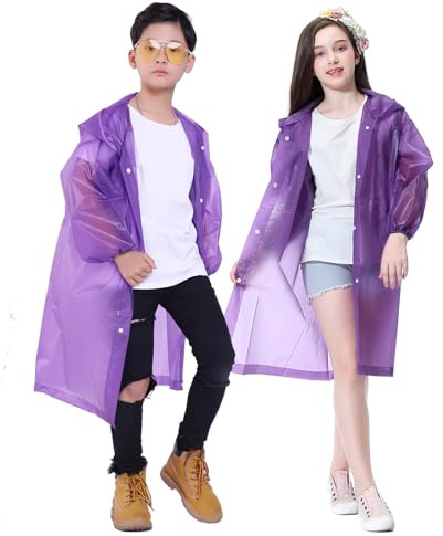 Makonus Reusable Rain Poncho with Hood for Kids Raincoat (2 Pack)