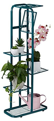 Relaxdays Blumentreppe Metall, 6-stufige Blumenetagere, außen & innen, HBT 107 x 44 x 24 cm, Pflanzenregal, grün