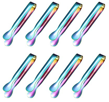 Confezione da 8 mini pinze per il ghiaccio in acciaio inox, piccole pinze per antipasti, per feste, caffè, tè, bar, cucina