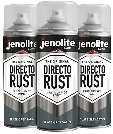 JENOLITE Directorust Peinture satinée | GRIS ARDOISE | Peinture en aérosol multi-surfaces | Bois, le Métal, le Plastique, la Céramique et les Surfaces Rouillées | 3 x 400ml | RAL 7031
