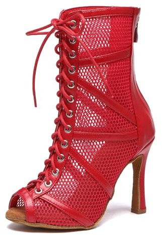 MINITOO Scarpe Ballo Dancing Donna Maglia Matrimoni Serata Parties Sandali Stivali L555 Rosso EU 39
