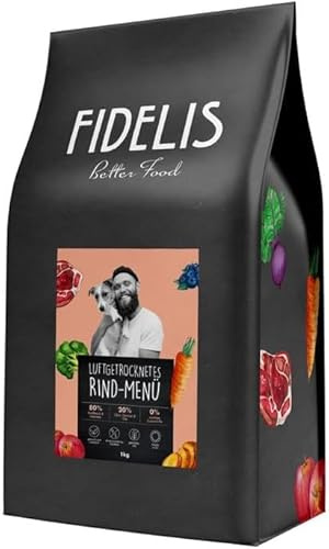 Fidelis - Menù di manzo essiccato per cani da 1 kg – cibo per cani di alta qualità asciutto con 80% di carne, verdura e frutta – Cibo secco contenente proteine cane essiccato delicatamente – Senza
