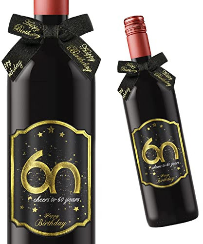 Giftota 2 Stück 60 Geburtstags-Flaschenetikett & Geschenkschleifen - Weinetiketten Personalisiert Selbstklebend für Sekt und Schaumwein - 60 Geburtstag Deko - Geburtstags-Geschenk für Männer & Frauen