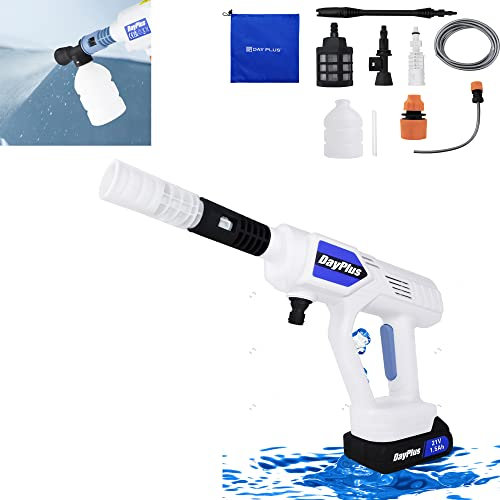 Hidrolimpiadora a batería sin Cable 21V, 217PSI Limpiador a presión portátil con Boquilla Ajustable 4 en 1, Apto para Lavar Coches/cercas/revestimientos, 2 boquillas, 1 batería