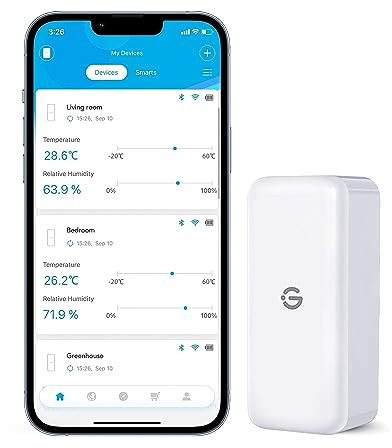 GoveeLife Hygrometer Thermometer Innen Sensoren, Mini Bluetooth Temperatur und Luftfeuchtigkeitsmesser mit App Benachrichtigung und Datenspeicherung, geeignet für Gewächshaus, Weinkeller