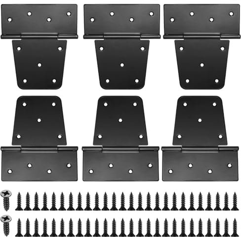 T Bisagras Plegables de Alta Resistencia, 6 Piezas, Negras para Puertas de Madera, Exterior para Puertas de Jardín, con 54 Tornillos