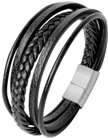 Aucuu Läderarmband för män, flätat läderarmband, flerskiktsarmband med rostfritt stål magnetiskt lås, pojkarmband premium läderarmband födelsedagspresent för män pojkar honom pojkvän