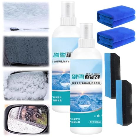 Qoobom Auto-Glasenteiser- und Frostschutzmittel, Enteiserspray für Auto-Windschutzscheibe, 200 ml, Windschutzscheiben-Enteiser-Spray, schnelles Eisschmelzspray zum Entfernen von Schnee-Eis (2 Stück)