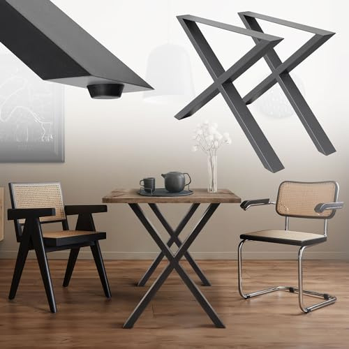 ML-Design 2 x Gambe per Tavolo Antracite Struttura Telaio Design a X Incrociate - 60 x 72 cm - in Acciaio Verniciato a Polvere Stile Industriale - Piedini Supporto Scrivania Casa Ufficio