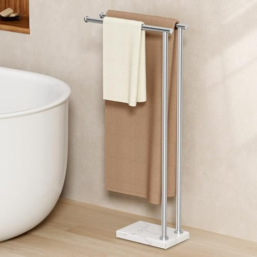 KES Free Standing Towel Rail for Bathroom, 2-Tier Free Standing Towel Holder with Weighted Marble Base，SUS304 Stainless Steel, Brushed Finish, BTH235-2