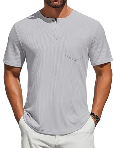 COOFANDY Camisa Henley acanalada de manga corta con bolsillo para hombre, camiseta de verano con botones a presión, camiseta básica