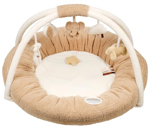 Nattou Manta de peluche con arco de juego y actividades diversas, De poliéster, Aprox. 90 cm, Osito, Blanco/Marrón claro