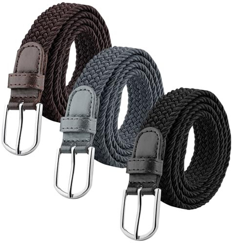 SREBIWO 3 Stück Elastischer Gürtel Herren Flechtgürtel, Stoffgürtel Stretchgürtel Dehnbarer Gürtel für Damen und Herren Geflochtener Elastischer Gürtel, Breite 2,5cm (A)