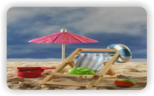 Island Gifting - Mini Deckchair with Pink Umbrella Beach Design - Desk Mat | Mouse Pad XL | Table Mat | Tablemat | Placemat | Place Mat