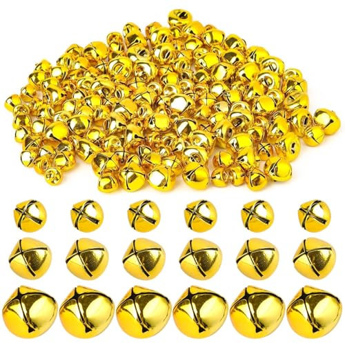 150 Stück Glöckchen zum Basteln - 3 Größe Glöckchen Gold, 10MM/12MM/15MM Mini Glöckchen zum Basteln, Glöckchen Klein mit Ösen für Schmuck Basteln Geschenkverpackung, DIY Weihnachten Dekoration