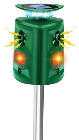 Répulsif à Ultrasons Solaire 360°, Solaire Répulsif Chats Détecteur de Mouvement et Flash pour Jardin Fermes, Cour, Réglables étanches Repulsif Chat Exterieur pour Anti Chats Chiens Souris Ratons