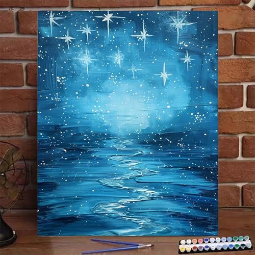 Pintar Numeros Adultos Cielo Estrellado, Cuadros para Pintar por Numeros DIY para Principiantes Adultos Abstracto, Pintar con Numeros Pinceles Accesorios Pintura Acrílica, 40X50 CM (con Bastidor) 1-T