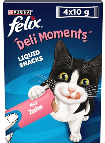 FELIX | Deli Moments™ | Chat |Savoureuses friandises liquides pour Chat et Chaton | Au Saumon| Sachets| Portion Individuelle |4x10g