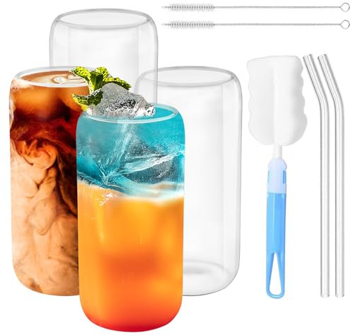 Zosenyer Vaso con Pajita, Juego de Tazas de Café de 4 Piezas 500ml, Vaso Matcha para Té Whisky para Jugo Utilizado en la recepción de la fiesta Y la recepción