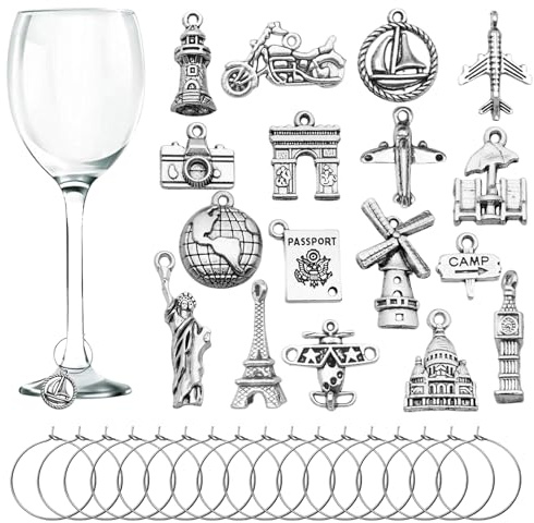 17/20/21/42/50 pezzi Ciondoli per Bicchieri da Vino - Segnabicchieri con Design a Fibbia per Cocktail, Champagne, Bomboniere per Feste, Decorazioni, Articoli da Regalo, 17 pezzi, Zinco, Non pietra