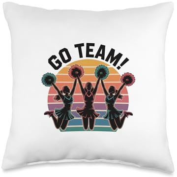 Go Team Cheerleader Design with Pom-Poms and Sunset Stripes Throw Pillow