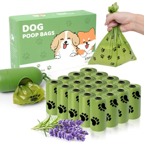 300 sacchetti extra forti per escrementi di cani, biodegradabili, sacchetti per escrementi per cani del 50% più spessi, a prova di perdite, neutralizzanti gli odori (20 rotoli)