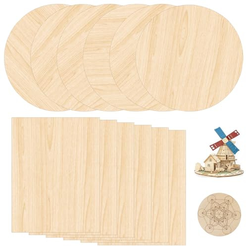 12 fogli di compensato di tiglio, 6 pezzi da 300 x 200 mm e 6 pezzi da 200 x 200 mm, legno naturale per bricolage, per modellismo fai da te, bricolage, pittura