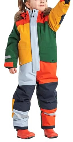 Generisch Combinaison de ski thermique pour enfant garçon - Combinaison d'hiver - Coupe-vent - En softshell - Avec amovible, Orange, 3-4 ans