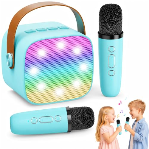 Mini Karaoke per Bambini con 2 Microfono Wireless, 2025 TOP Karaoke Bluetooth Portatile, Regalo Bambini Compleanno per 3-12+ Anni, Indispensabile per Le Riunioni di Famiglia (blu)