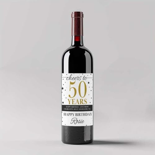 50th Birthday Gift Personalised Wine Bottle Label Sticker - Cheers to 50 Custom Presents